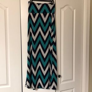 Long blue, turquoise and white skirt